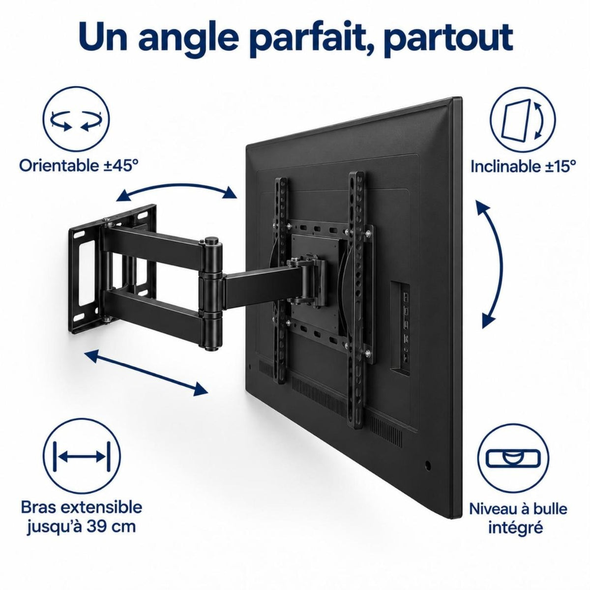 Support TV mural orientable et inclinable à double bras [TV 32''-65'']